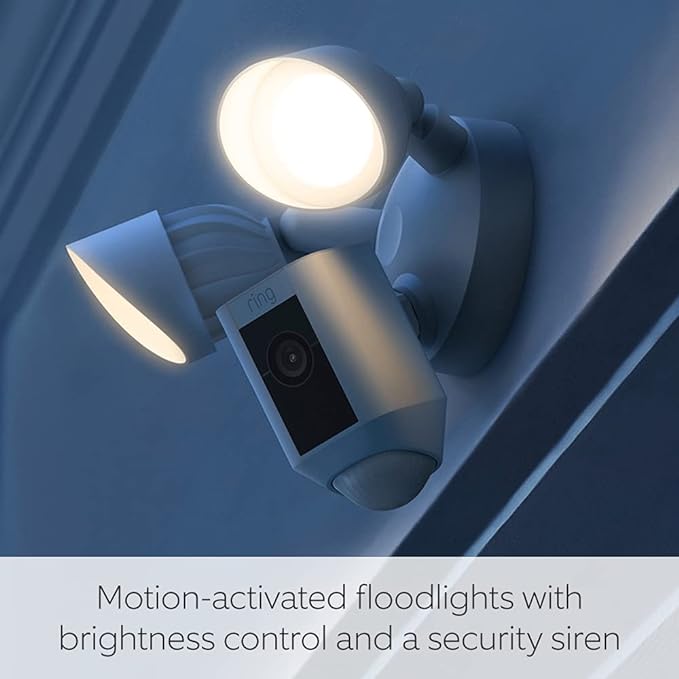 Ring Floodlight Cam Wired Plus | Expanded Outdoor Protection | Powerfull Illumination | White