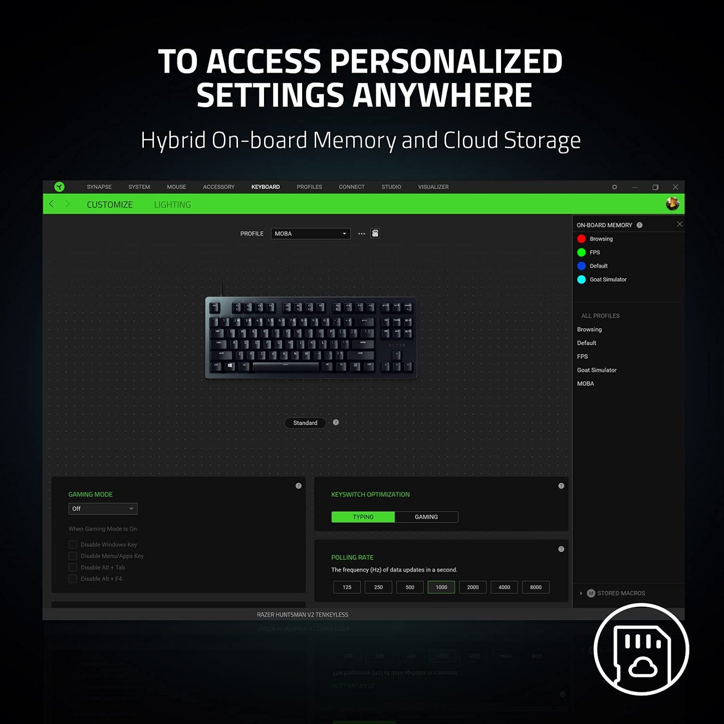 Razer Huntsman V2 Tenkeyless Gaming Keyboad | Clicky Purple