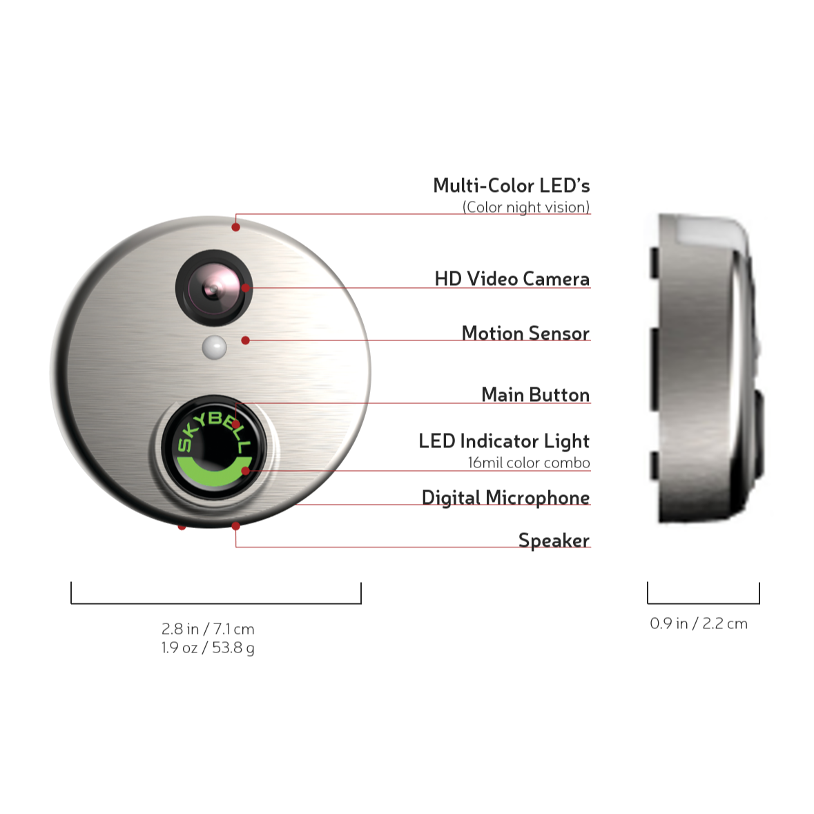 SkyBell Wi-Fi Video Doorbell Version 2.0 Classic | Silver