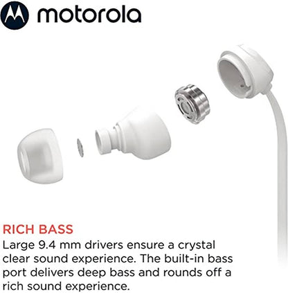 Motorola 3-S Wired Earbuds with Microphone | Titanium White