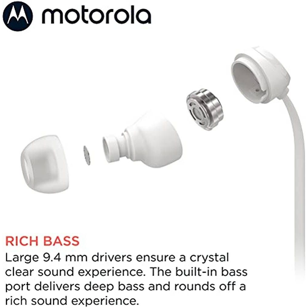 Motorola 3-S Wired Earbuds with Microphone | Titanium White