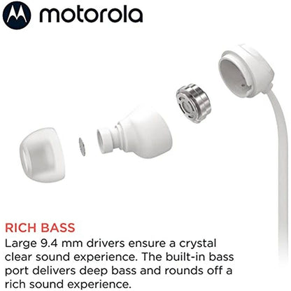 Motorola 3-S Wired Earbuds with Microphone | Titanium White