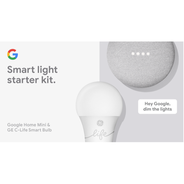 Google Smart Light Starter Kit | Google Home Mini | GE C-Life Smart Light Bulb