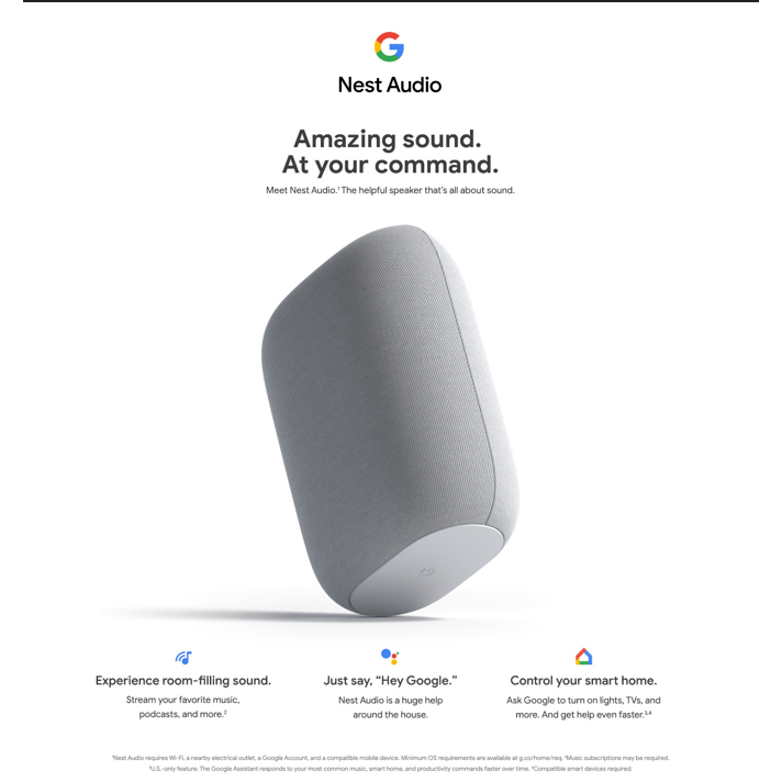 Google Nest Audio Smart Speaker | With Google Assistant | Chalk